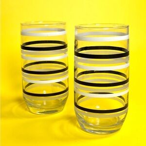 Vintage Glass Tumblers, Set Of 2, Striped, Anchor Hocking